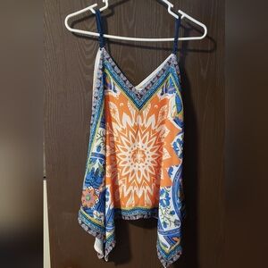 Jealous Tomato Orange and Blue Patterned Blouse Size Small